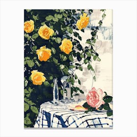 Roses Flowers On A Table   Contemporary Illustration 3 Canvas Print
