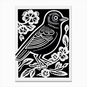 B&W Bird Linocut Bluebird 1 Canvas Print