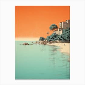 A Drawing Of Sveti Stefan Beach Montenegro Orange Tones 2 Canvas Print