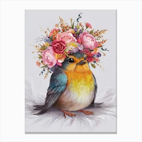 Bird With A Flower Crown European Robin 5 Canvas Print