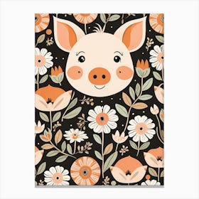 Floral Cute Baby Pig Nursery (11) Canvas Print