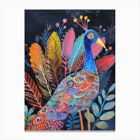 Folky Peacock In The Leaves 1 Canvas Print