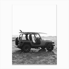 Surf Jeep Black And White Canvas Print
