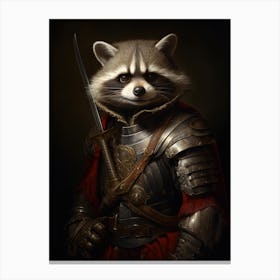 Vintage Portrait Of A Tanezumi Raccoon Dressed As A Knight 3 Canvas Print