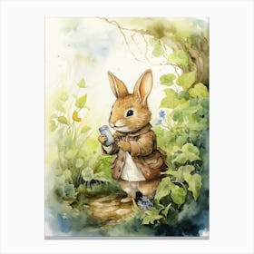 Bunny Hicking Rabbit Prints Watercolour 3 Canvas Print