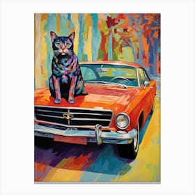 Chevrolet Chevelle Vintage Car With A Cat, Matisse Style Painting 0 Canvas Print
