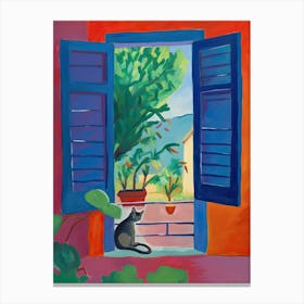 Open Window With Cat Matisse Style Collioure 3 Canvas Print