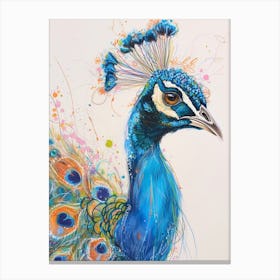 Scribble Colourful Portrait Of A Peacock Canvas Print