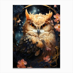 Owl With Flowers Canvas Print