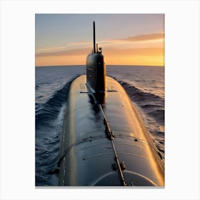 Submarine At Sunset-Reimagined 13 Canvas Print