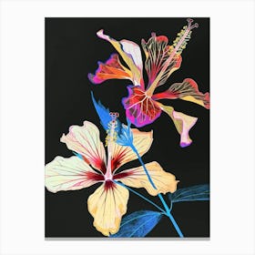 Neon Flowers On Black Hibiscus 1 Canvas Print