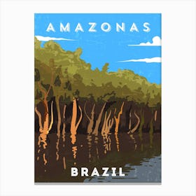Amazonas, Brazil — Retro travel minimalist poster Canvas Print