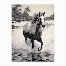 A Horse Oil Painting In Punalu U Beach Hawaii, Usa, Portrait 4 Canvas Print