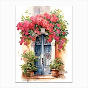 Barcelona, Spain   Mediterranean Doors Watercolour Painting 2 Canvas Print