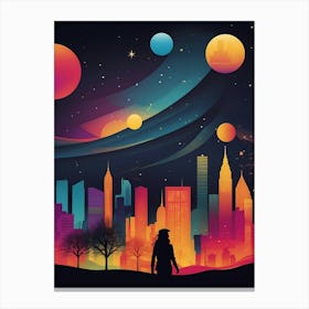 Cityscape With Planets Canvas Print