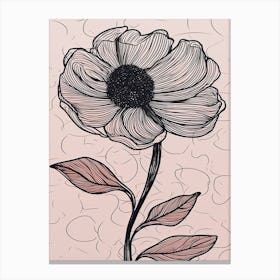 Line Art Sunflower Flowers Illustration Neutral 20 Canvas Print