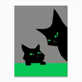 Black Cats (Green) 1 Canvas Print