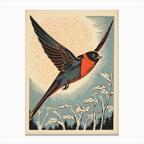 Vintage Bird Linocut Swallow 2 Canvas Print