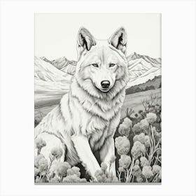 Arctic Wolf Vintage Botanical 2 Canvas Print