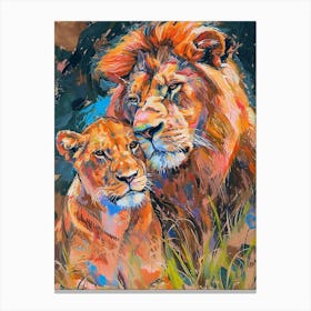 Southwest African Lion Family Bonding Fauvist Painting 4 Canvas Print
