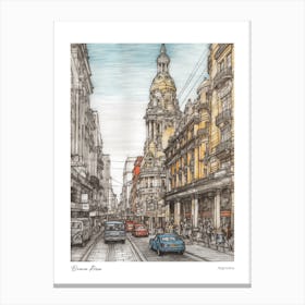 Buenos Aires Argentina Drawing Pencil Style 1 Travel Poster Canvas Print