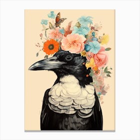 Bird With A Flower Crown Magpie 4 Canvas Print