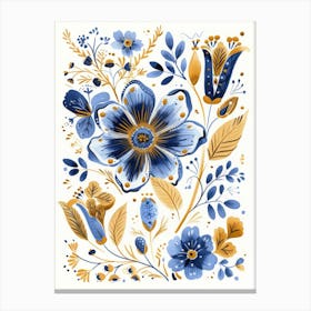 Blue And Gold Floral Print 1 Canvas Print