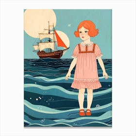 Little Girl In The Ocean Canvas Print