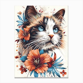 Cat With Flowers 8 Canvas Print