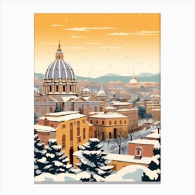 Vintage Winter Travel Illustration Rome Italy 2 Canvas Print