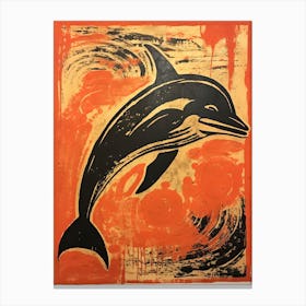 Dolphin, Woodblock Animal  Drawing 2 Canvas Print