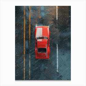 Red Car On The Road In Rain Canvas Print