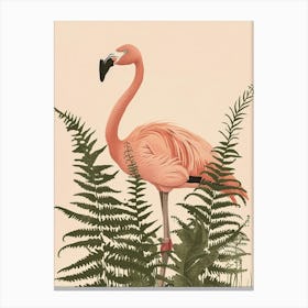 Jamess Flamingo And Ferns Minimalist Illustration 1 Canvas Print