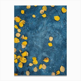 Autumn Leaves On A Blue Background Canvas Print