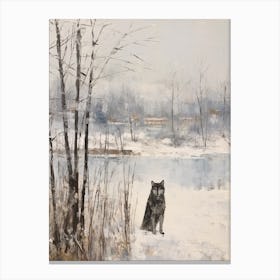 Vintage Winter Animal Painting Gray Wolf 3 Canvas Print
