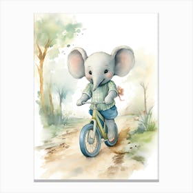 Elephant Painting Biking Watercolour 1 Canvas Print