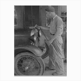 Filling Radiator Of Migrant Car With Water, This Is Done Frequently, As These Radiators Usually Leak Canvas Print