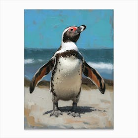 African Penguin Fernandina Island Oil Painting 4 Canvas Print
