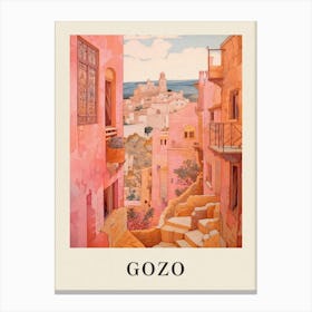 Gozo Malta 1 Vintage Pink Travel Illustration Poster Canvas Print