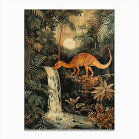 Dinosaur By A Waterfall Painting 4 Canvas Print