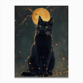 Black Cat In The Moonlight Canvas Print