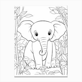 Line Art Jungle Animal Asian Elephant 4 Canvas Print