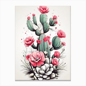 Cactus And Flowers Canvas Print