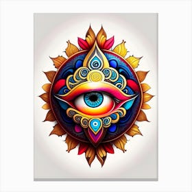 Dharma Wheel, Symbol, Third Eye Tattoo 2 Canvas Print