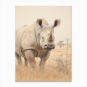 Rhino In The Savannah Landscape Canvas Print