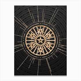 Geometric Glyph Abstract in Gold with Radial Array Lines on Dark Gray n.0014 Canvas Print
