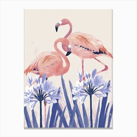 Lesser Flamingo And Agapanthus Minimalist Illustration 1 Canvas Print