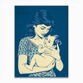 Mother And Child - Washed Blue Canvas Print