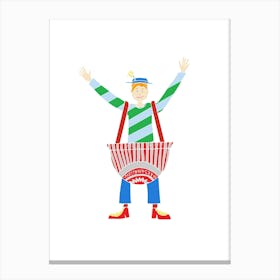 Tunnocks Teacake Marshmallow Dungarees Man, Fun Circus Animal, Cake, Biscuit, Sweet Treat Print, Portrait Canvas Print