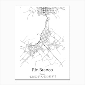 Rio Branco,Uruguay Minimalist Map Canvas Print